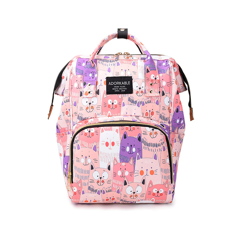 Cute Colourful Multifunctional Backpack Nappy Bag - Black