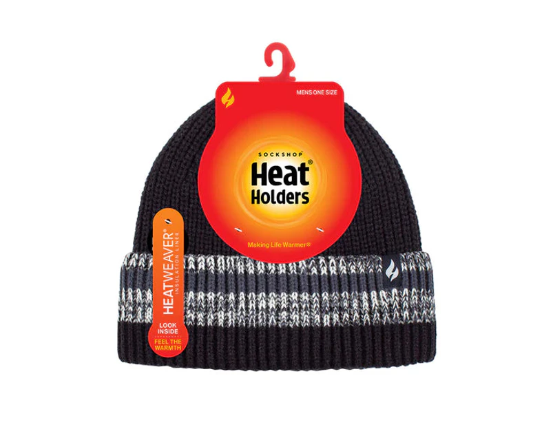 Heat Holders Warm Winter Men's Thermal Turn Over Cuff Arran Beanie - Navy