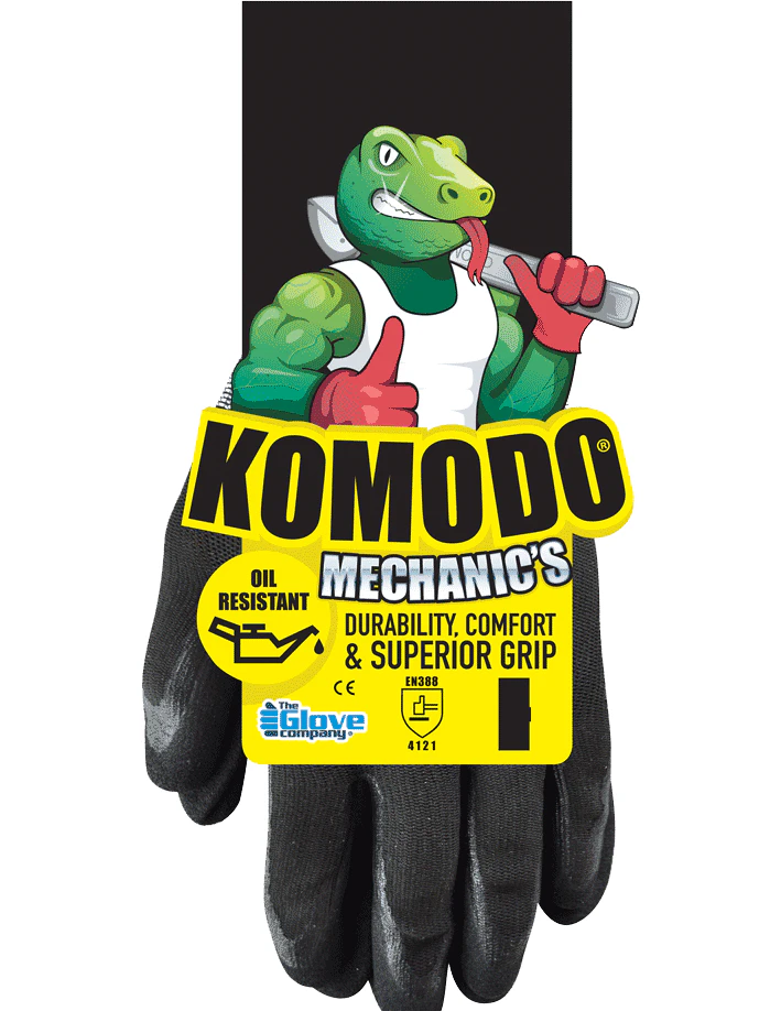 TGC Komodo Mechanics Oil Resistant Re-useable Gloves 1 Pair Black Medium 630202