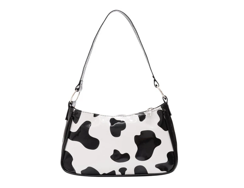 Fashion Animal Cow Print Totes Women Retro PU Leather Casual Travel Shoulder Bags Lady Handbag (black)