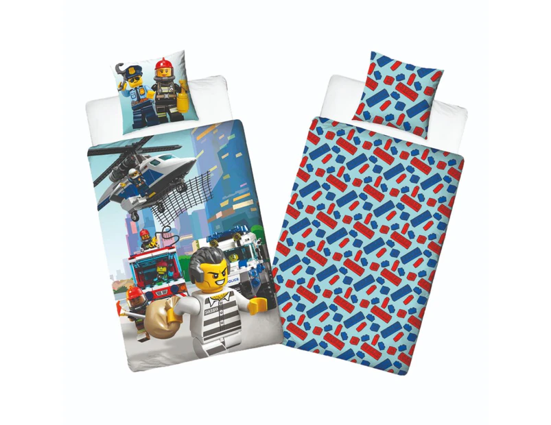 Lego City Helicopter Kids Quilt Cover Set - Single Bed Size