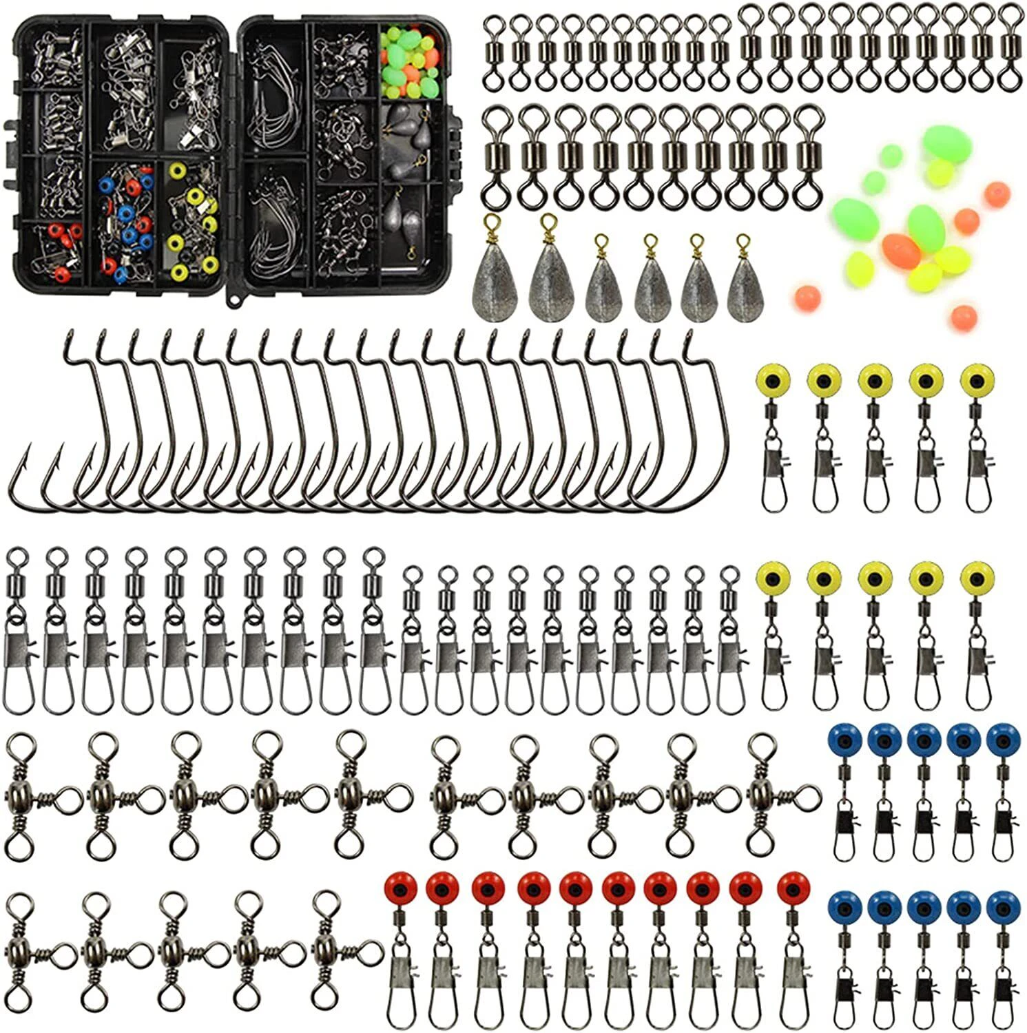 160pcs/box Fishing Accessories kit Tackle Box Hooks Bullet Bass Casting Sinke