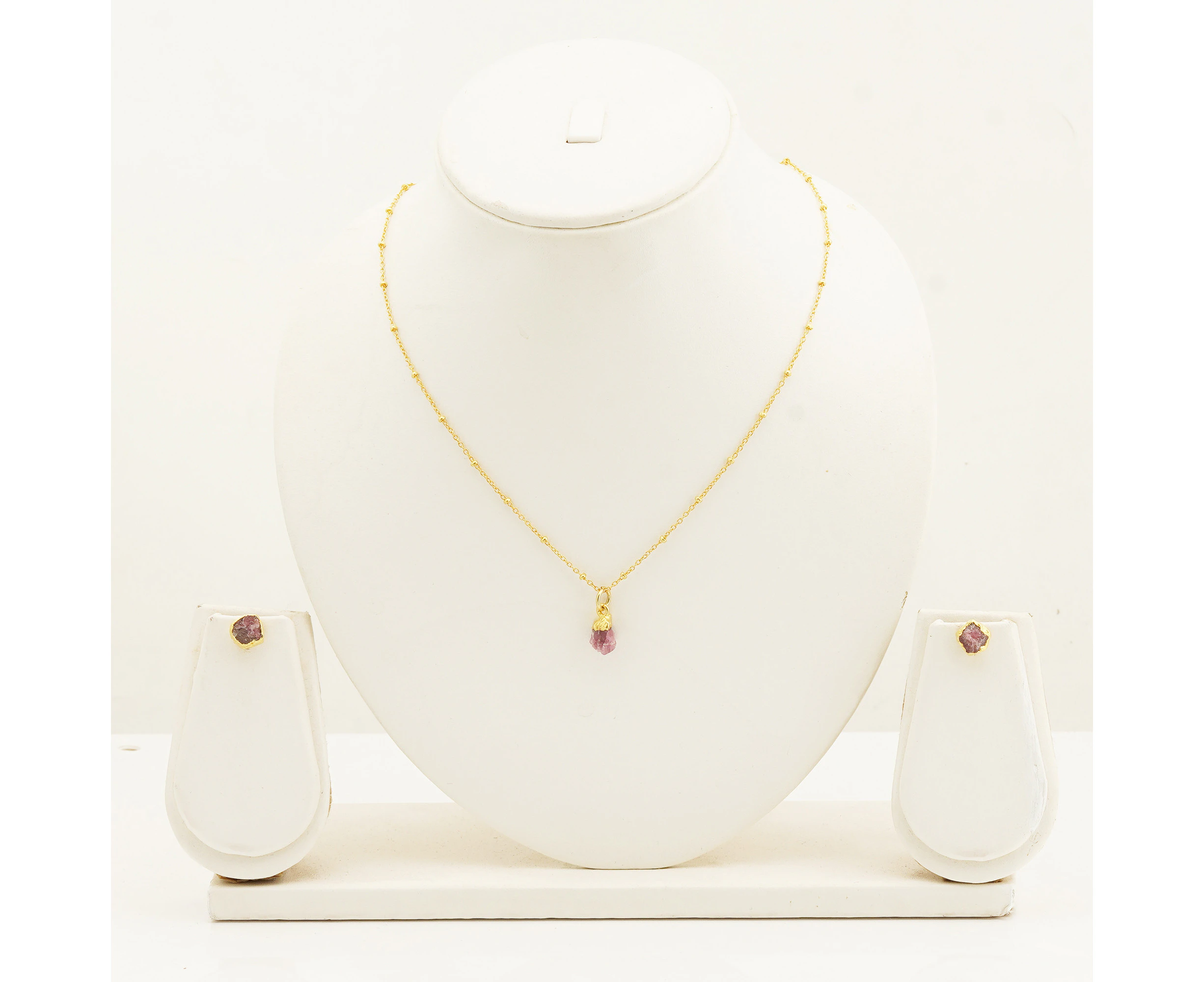 Handmade Rose Quartz Set in its Natural form Gold Plated