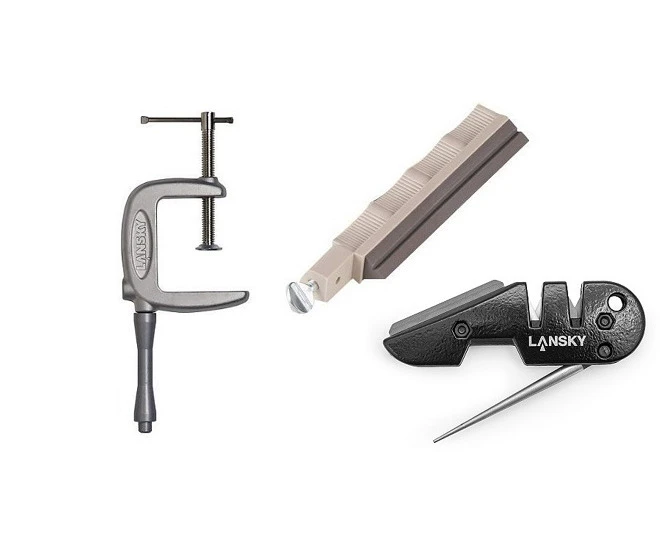 Lansky Convertible Super C-Clamp Mount + Medium Serrated Hone LSMRT + Lansky Sharpening Kit PS-MED01