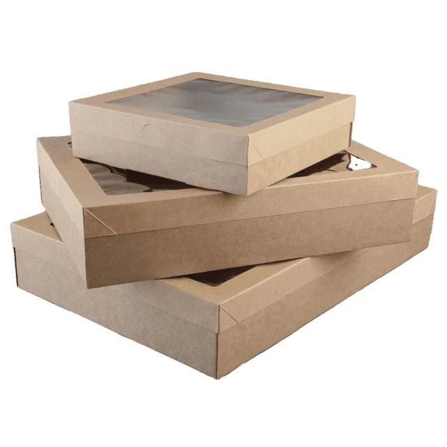 50 X Brown Kraft Disposable Catering Grazing Boxes Trays With Lids - Brown - Large