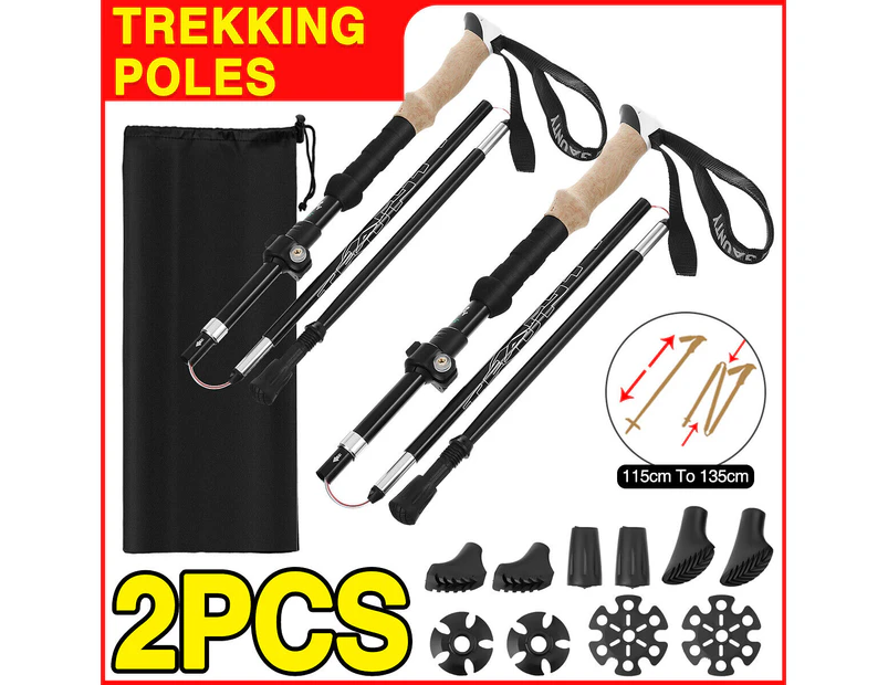 2Pcs Trekking Cork Poles Hiking Collapsible Nordic Hiking Pole Pair Ultralight