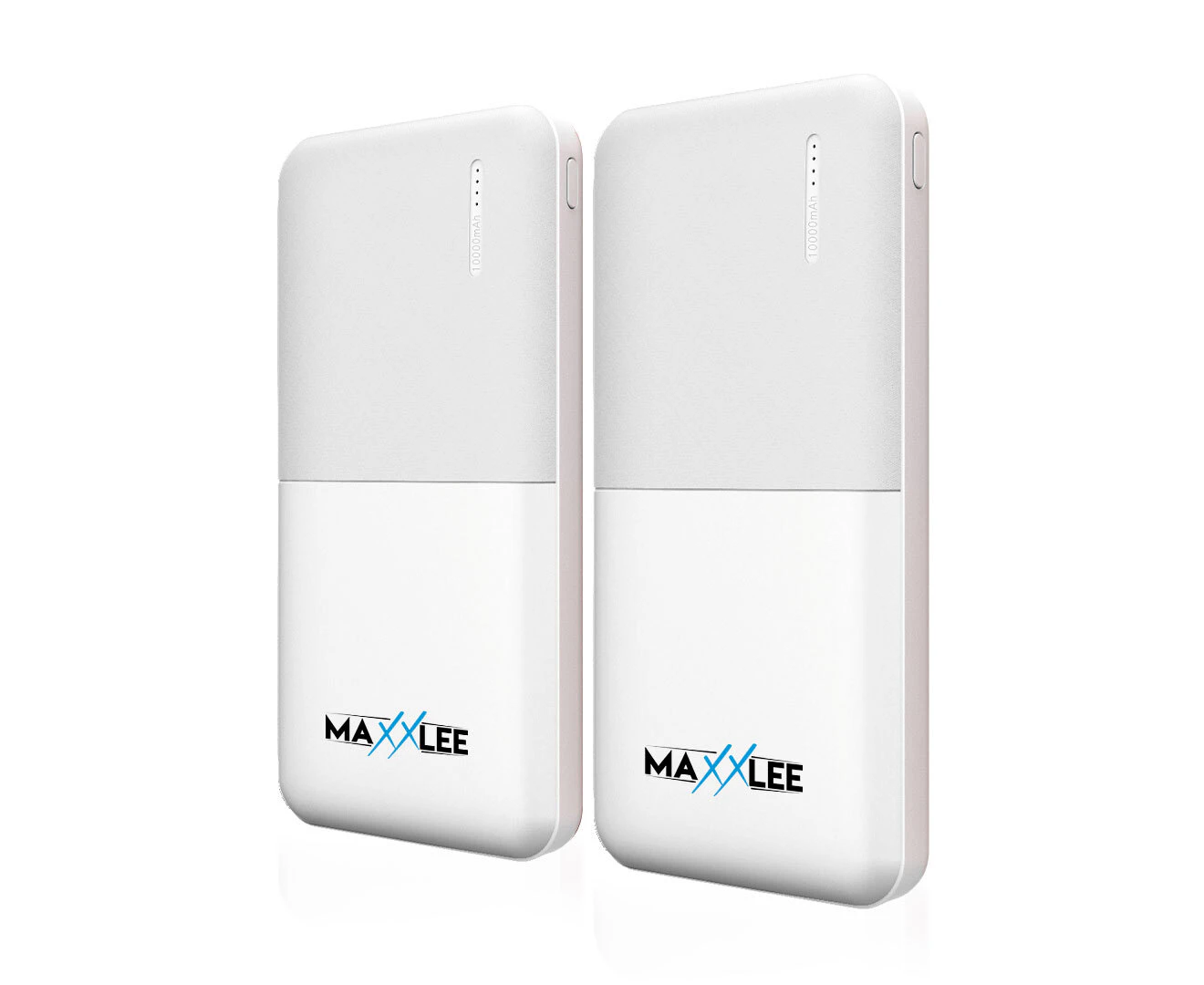 Maxxlee 2x WHITE 10000mAh Power Bank Dual USB External Portable Battery Charger iPhone Android Mobile