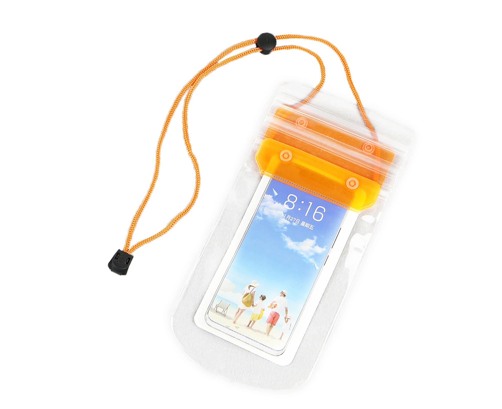 Waterproof Phone Pouch Universal Sensitive Touch Thicken Hanging Neck Phone Underwater Case Dry Bag for Swimming -Orange