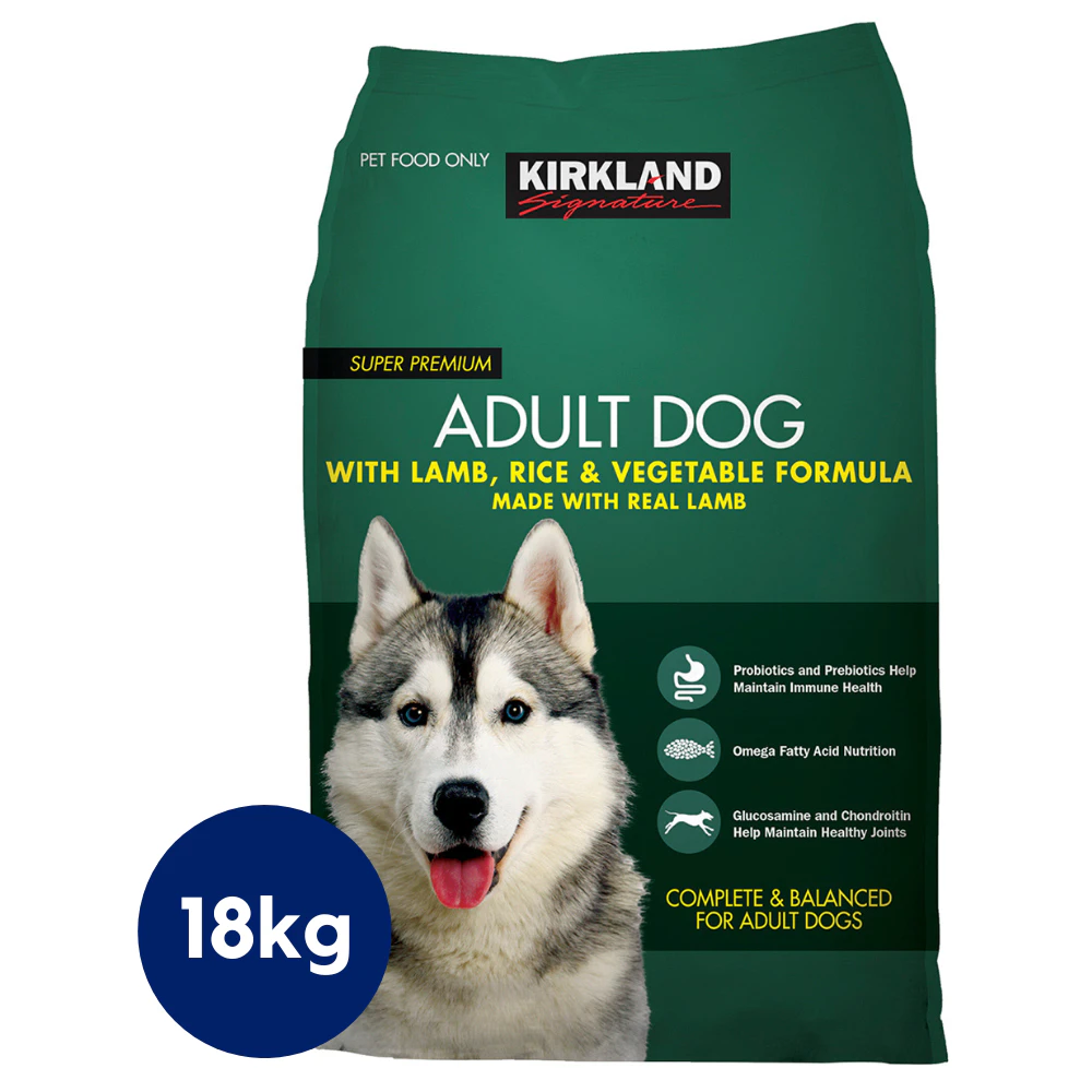 Kirkland Super Premium Dry Dog Food Adult Dogs Lamb Rice & Vegetable 18kg Balanc