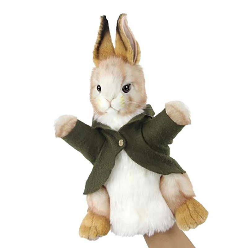 Hansa - Bunny in Jacket Puppet - Realistic Rabbit Soft Stuffed Plush Toy