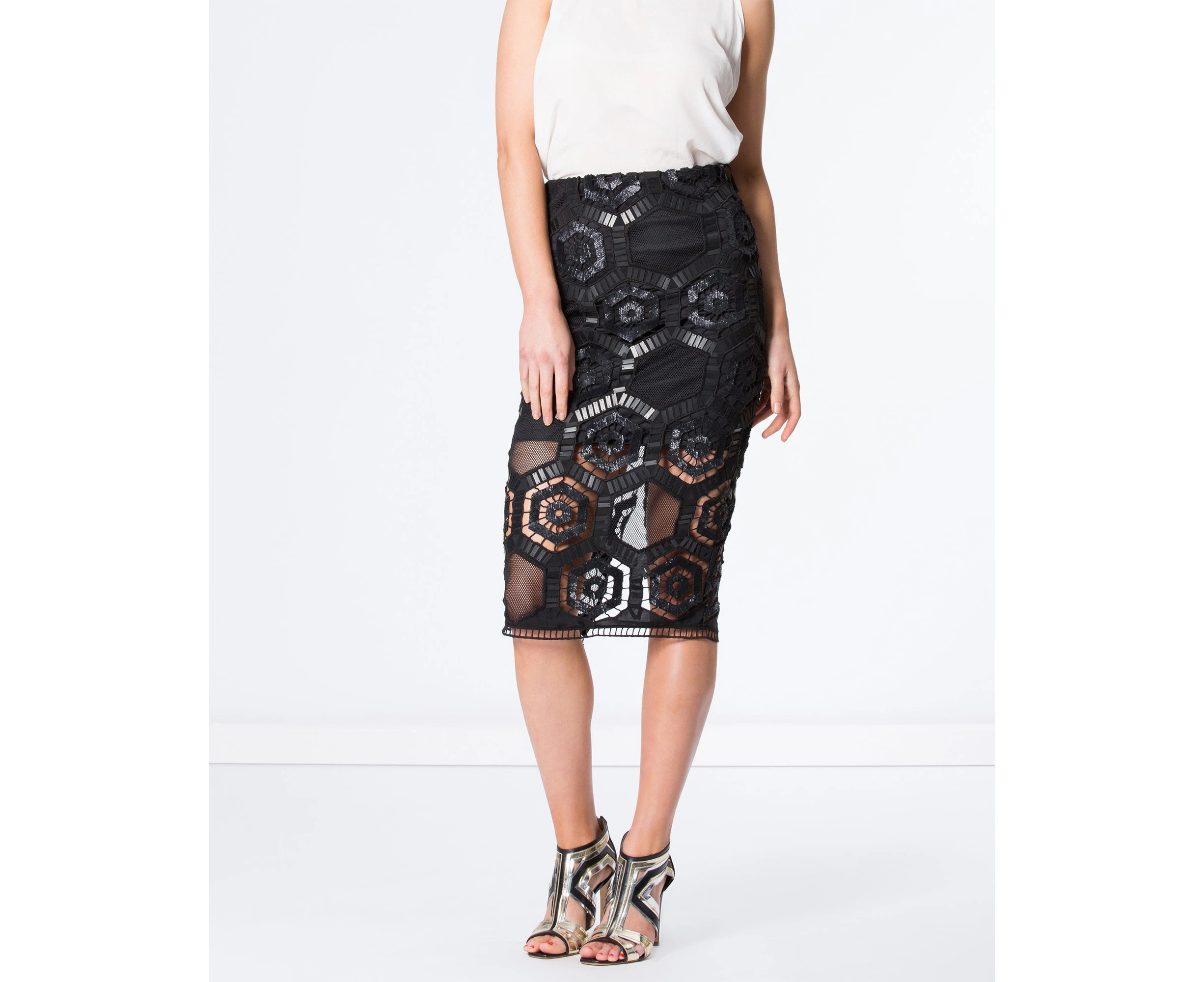 Siyona Beaded Beehive Pencil Skirt - Black