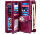 Wallet Women Leather Wallet Many Compartments Long Wallet Women RFID Protection Women Wallet Leather with Mobile Phone Pocket and Zipper - Lila