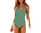 sunwoif Womens Sexy One Piece Padded Monokini Beach Swimwear - Olive Green
