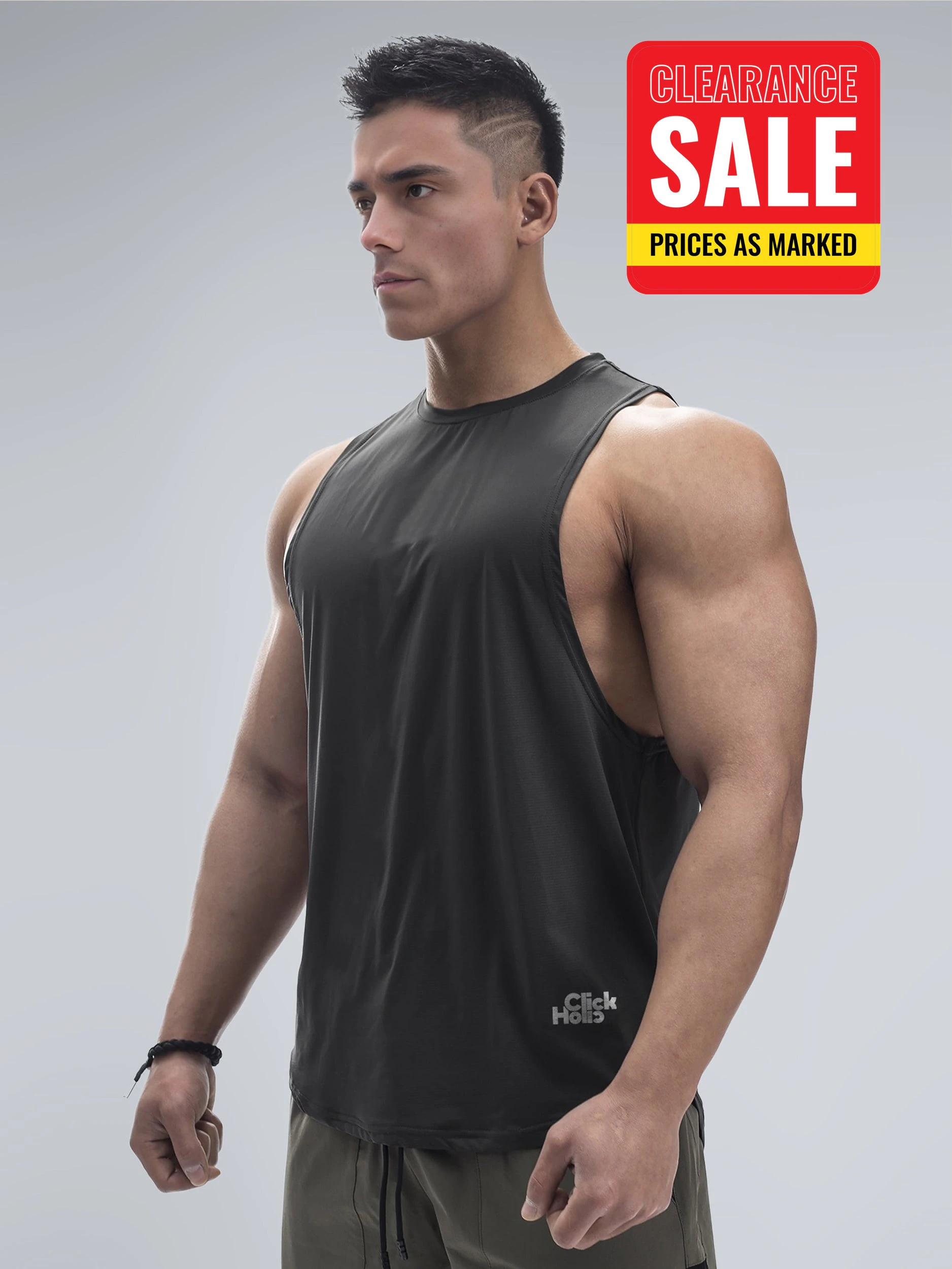 Click Holic Men's Critical Drop Arm Tank Tops Quick Dry Muscle Sleeveless Tops Bodybuilding Gym Tank Training Tops - Dark Green