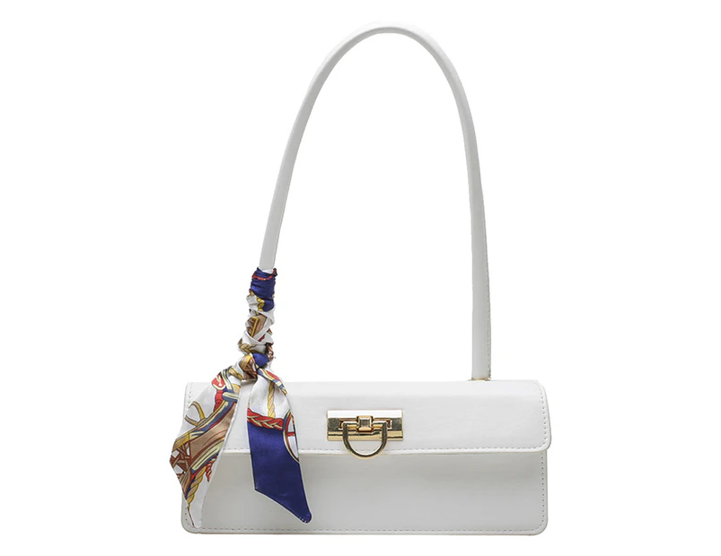 Fashion Women PU Leather Silk Scarf Small Shoulder Underarm Bag Casual Ladies Pure Color Top-handle Handbags (White)