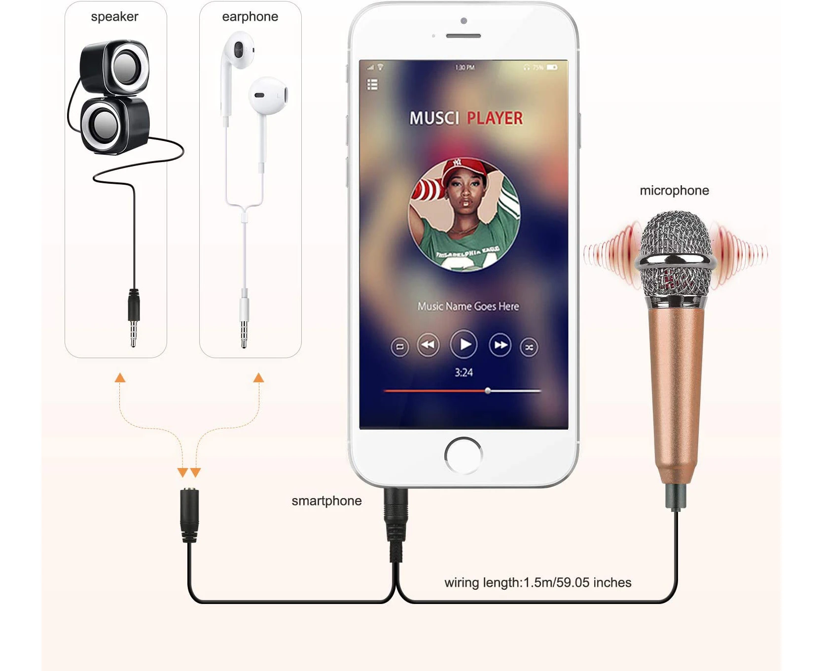 Mini Portable Vocal/Instrument Microphone for Mobile Phone Laptop Notebook with Holder Clip -Rose Gold