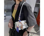 Fashion Women PU Leather Silk Scarf Small Shoulder Underarm Bag Casual Ladies Pure Color Top-handle Handbags (White)