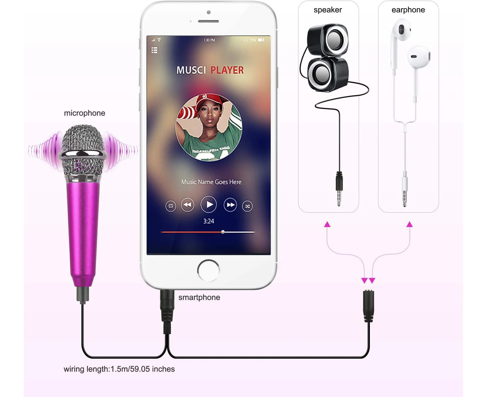 Mini Portable Vocal/Instrument Microphone for Mobile Phone Laptop Notebook with Holder Clip -Purple