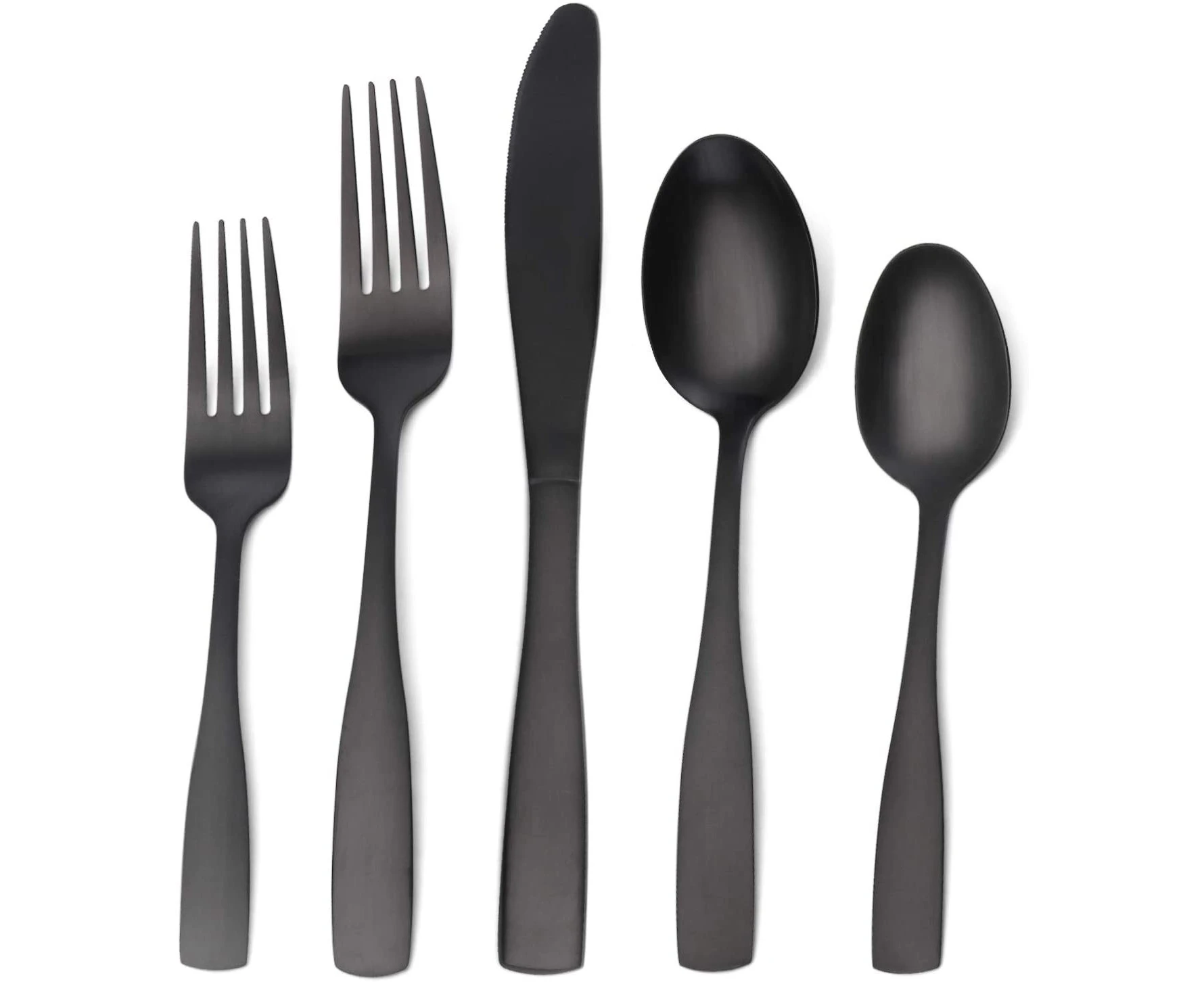 Matte black silverware set, satin stainless steel cutlery set, 5-piece cutlery cutlery set, kitchen utensils, dishwasher safe