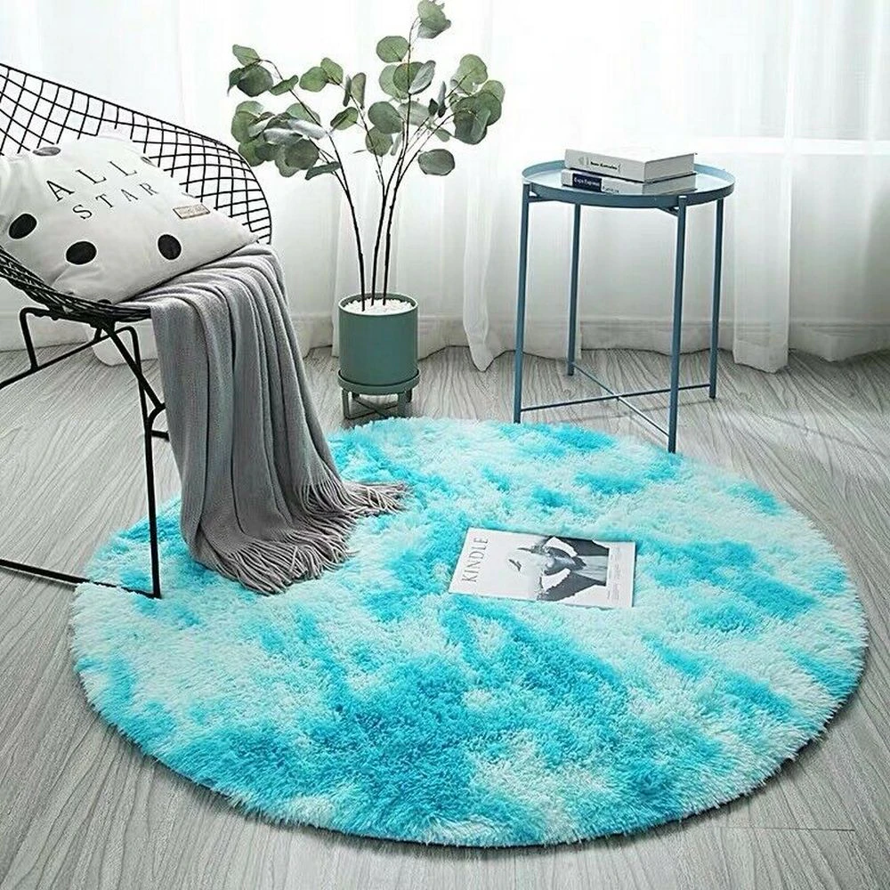 Tie Dyed Plush Round Rug Floor Soft Carpet(Blue,M)