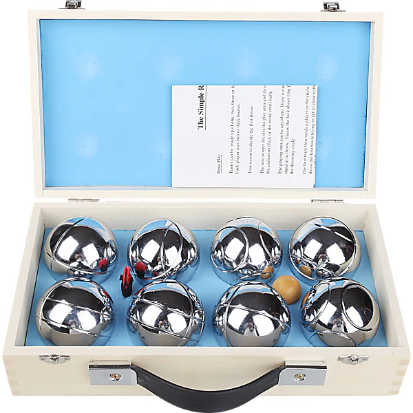 Deluxe Boules Bocce 8 Alloy Ball Set with Wood Case