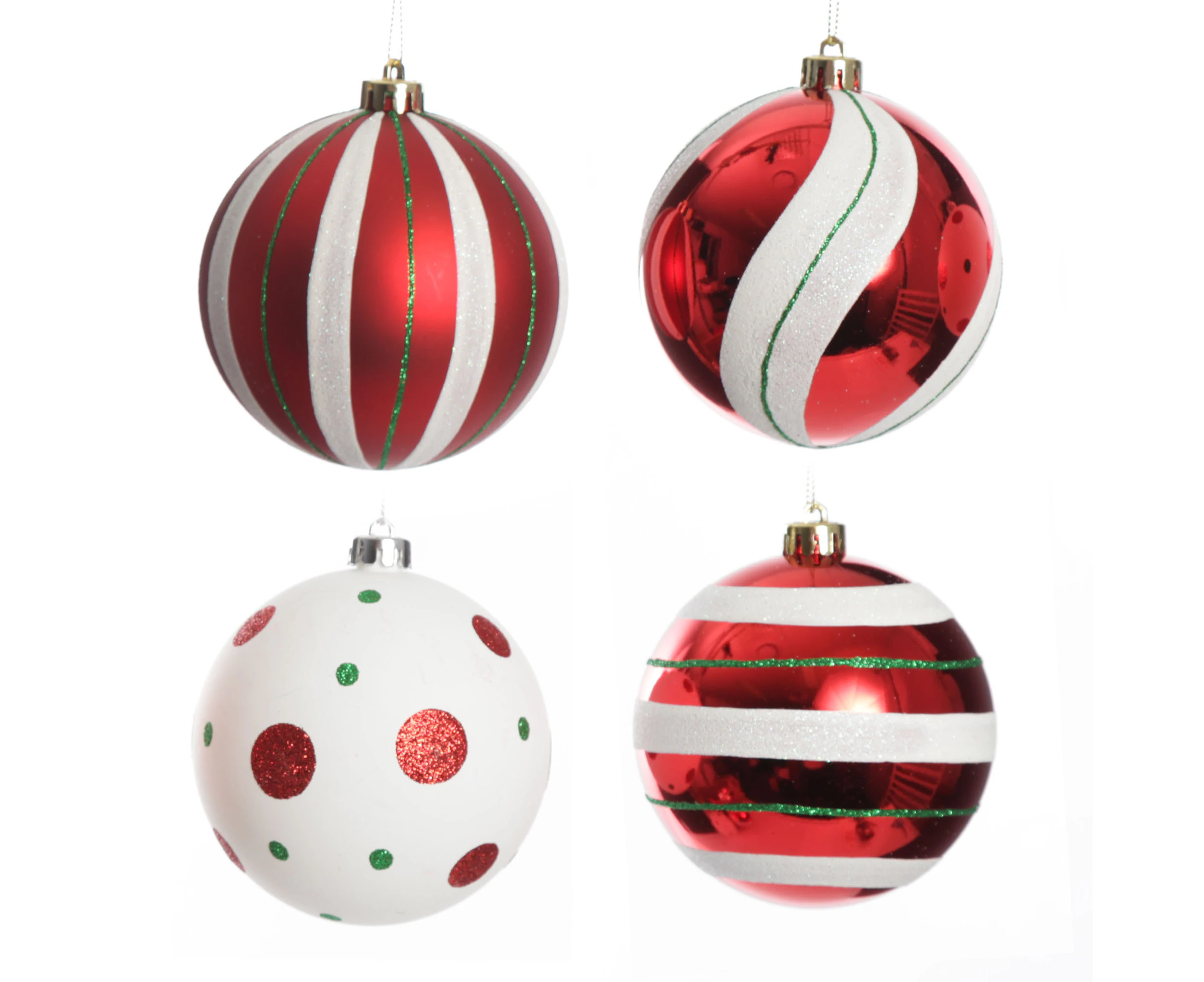 Candy Cane Dots and Stripes Christmas Baubles - Set of 4