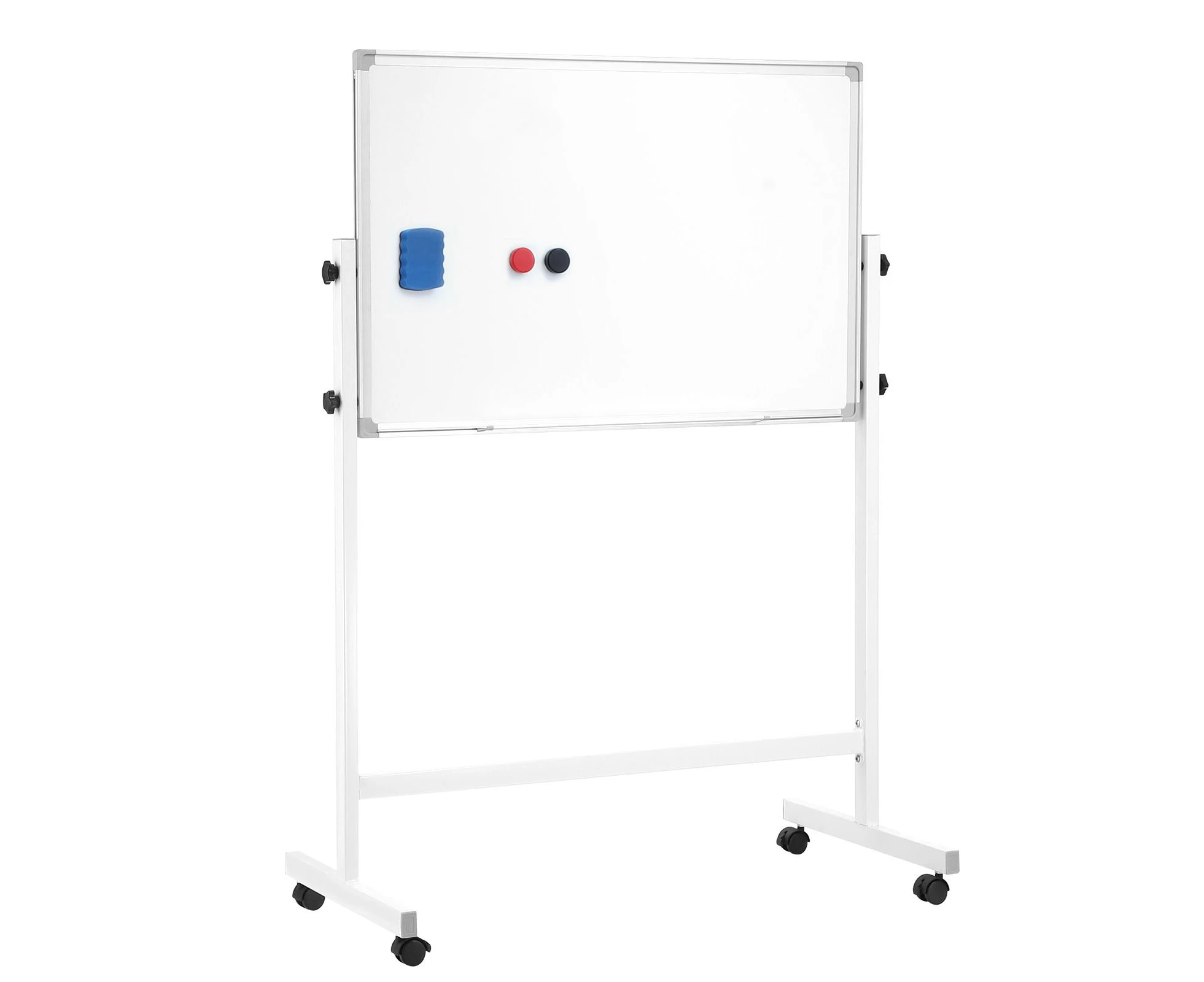 Double Sided Magnetic Whiteboard Interactive Mobile White Board Dry Erase Stand Casters Adjustable Height 90cmx60cm