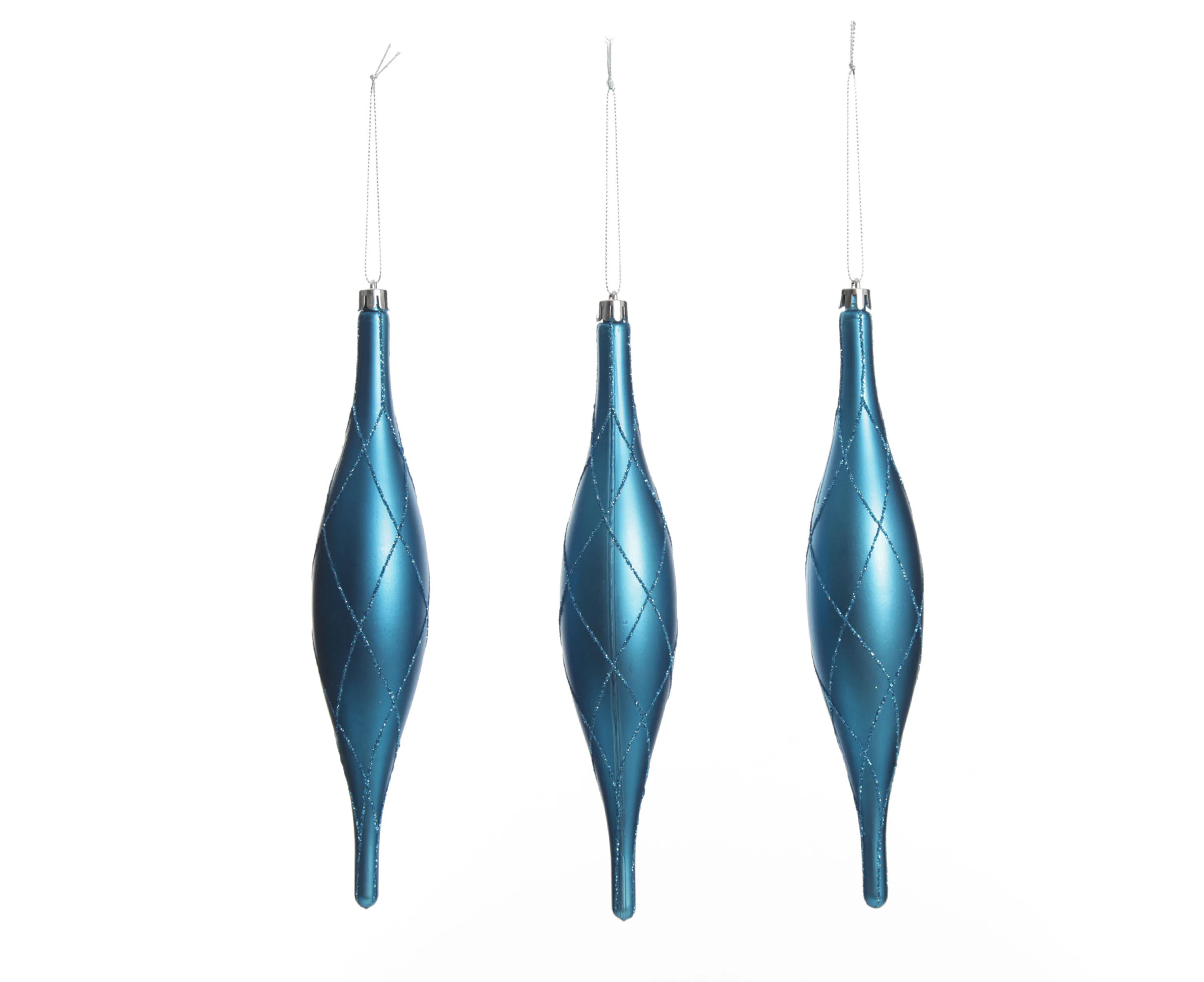 Large Blue Christmas Long Drop Decoration - Set of 3