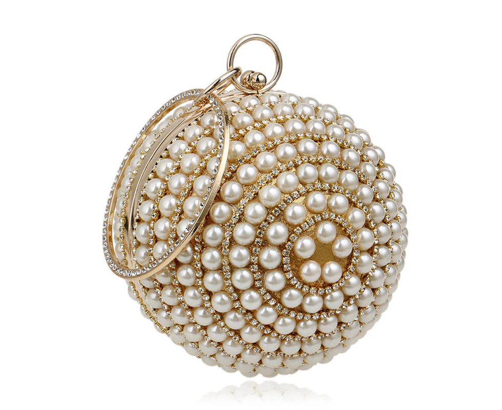 Nevenka Womens Evening Bag Round Ball Wedding Handbag Artificial Pearl Purse-Gold