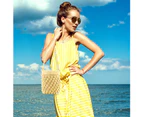 Straw Bag Female Summer Seaside Vacation Beach Shoulder Bag Small Bucket Women Portable Fashion Handbag (beige)
