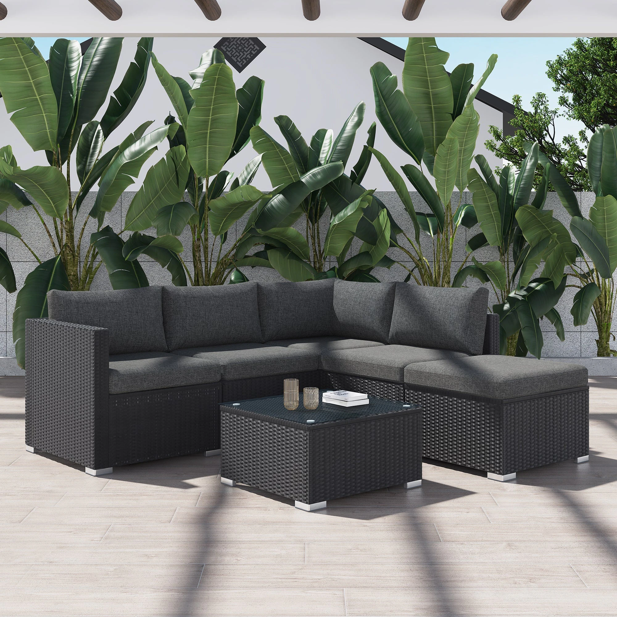 Dreamo 4 Seating Group outdoor Sofa Set with Ottoman Black