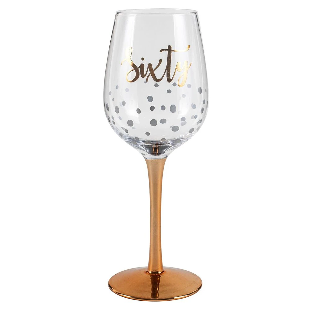 Rose Gold Stem 60th Birthday Wine Glass