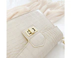 Retro Casual Women Totes Shoulder Bags Female Pu Leather Solid Color Chain Handbag Fashion Exquisite Shopping Bag (White)