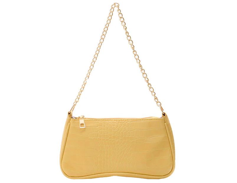 Fashion Women Alligator Pattern Solid Color Chain PU Shoulder Underarm Bags (yellow)