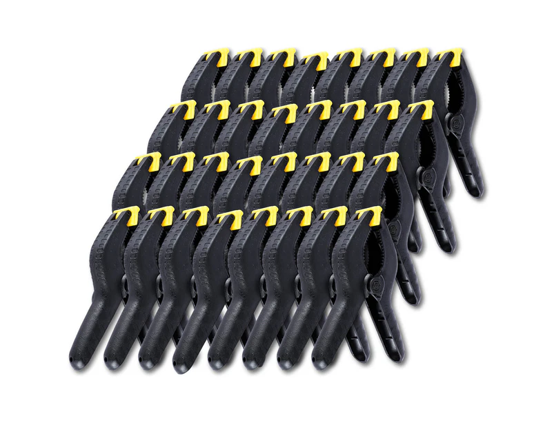 Handy Hardware(R) 32PK Spring Clamps Strong Grip Swiveling Jaws Smooth Edges 9cm