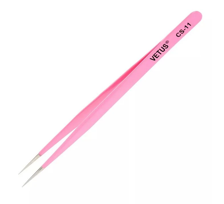 VETUS Precise Tweezers Stainless Steel For Eyelash Extension Pink CS-11 CS-12 CS-15 CS-5A - CS-11