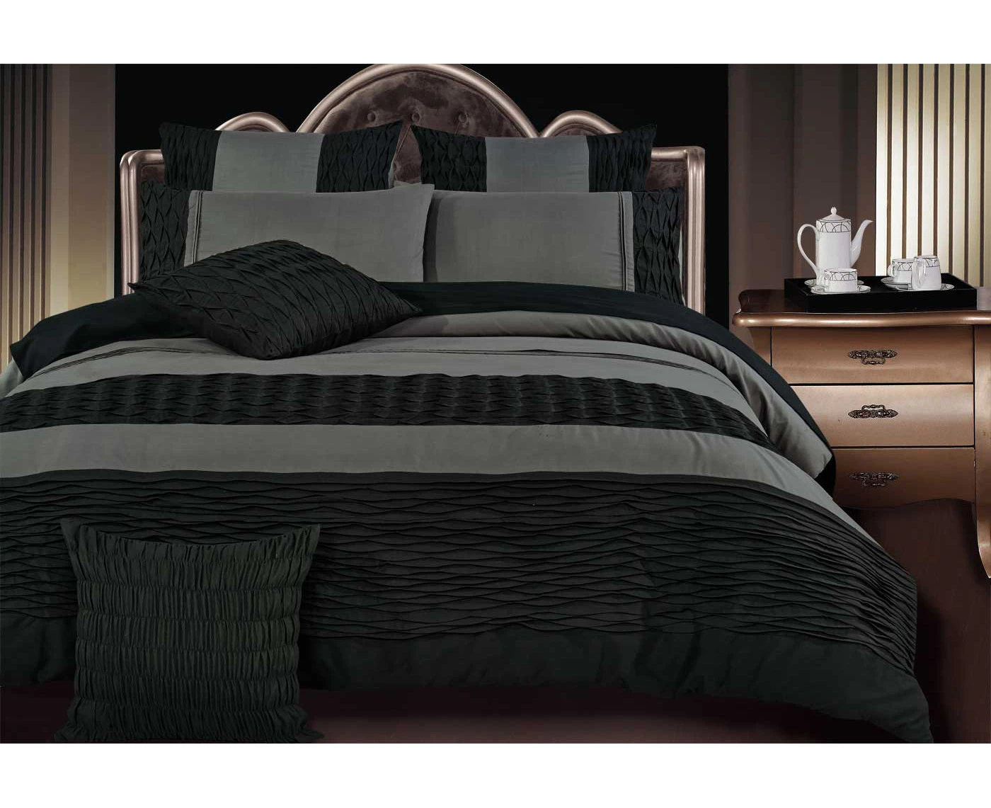 Luxton Lentia Black Grey Quilt Cover Set ( Queen / King / Super King / Double size)