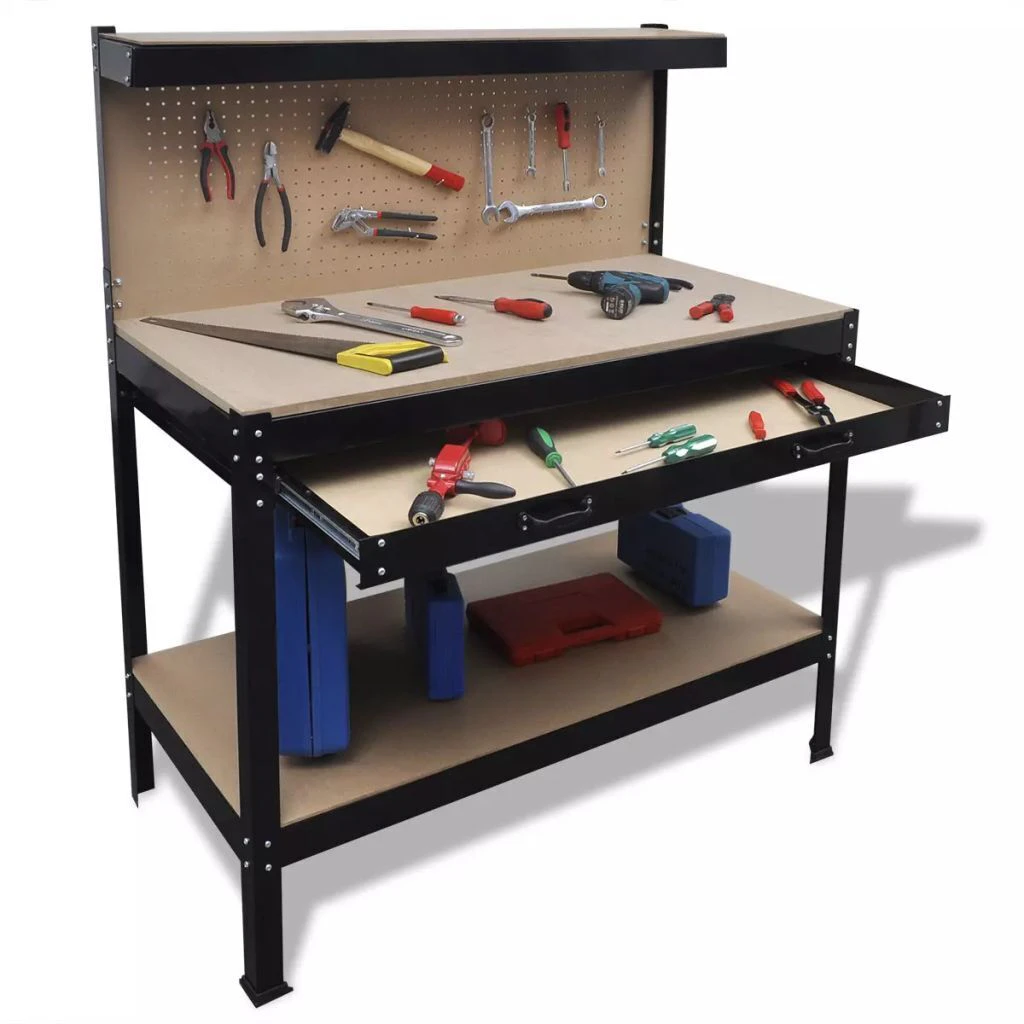 Garage Work Bench With Pegboard Steel Workbench For Shed Workshop Tool Storage