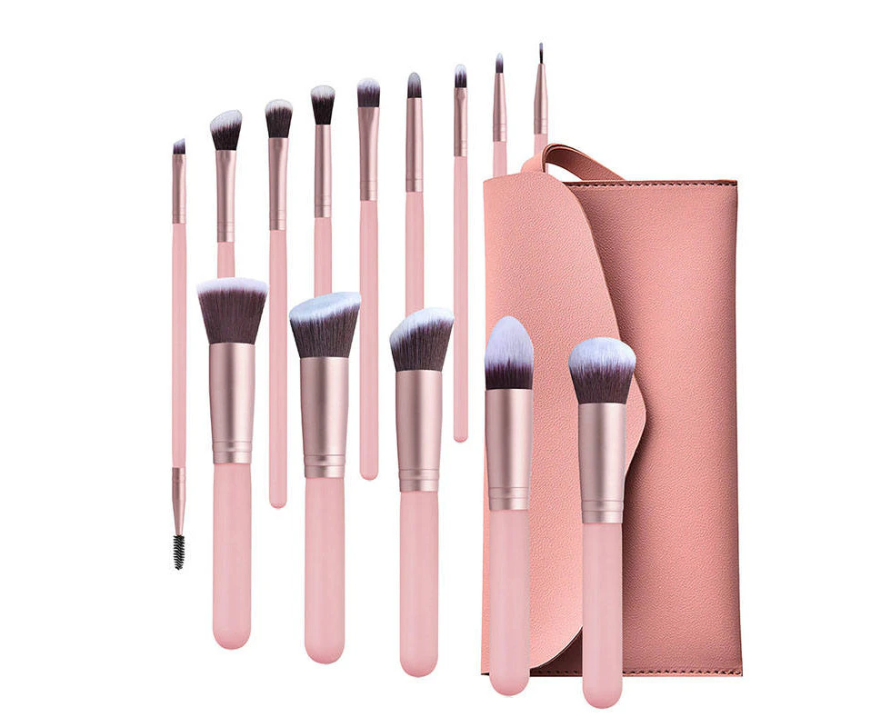 Adore 14 Pcs Makeup Brushes Set Eye shadows Blush Foundation Brush With Bag-Pink