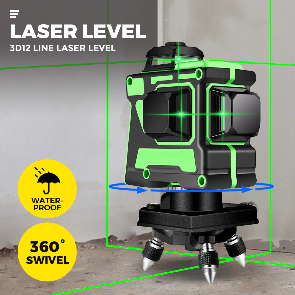 Laser Level Green Light Self Leveling 360o Rotary 3D 12 Line Measure