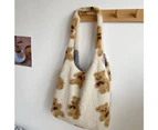 Fashion Cute New Ladies Plush Shoulder Bag Bear Cartoon Tote Bag Large Capacity Button Spring Autumn Bag (Beige)