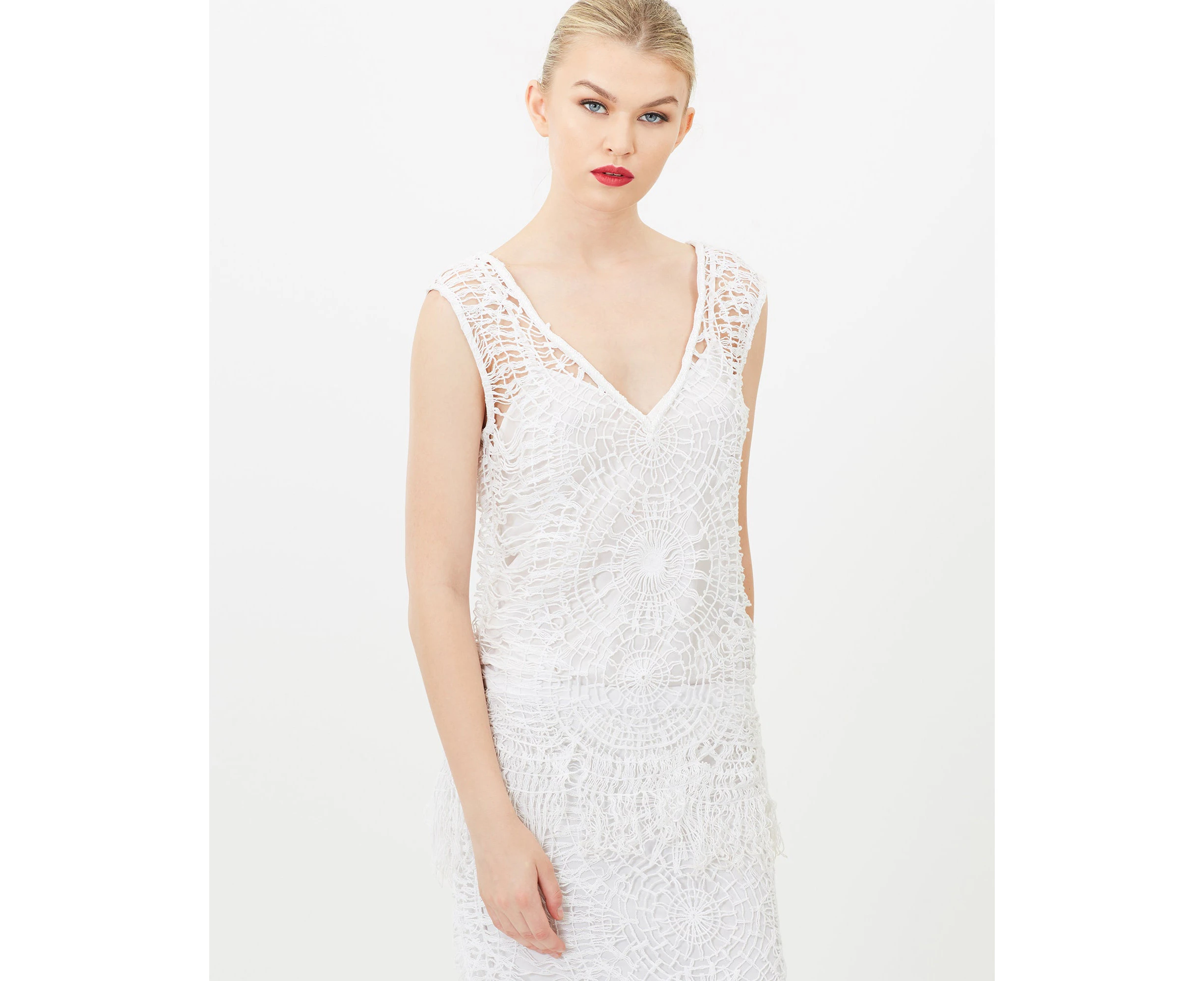 Siyona Beaded Weaved Spiderweb Top - White