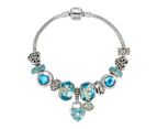 Pandora Inspired Full Set Beaded Charm Bracelet -  Silver/Blue