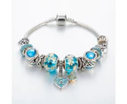 Pandora Inspired Full Set Beaded Charm Bracelet -  Silver/Blue