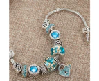 Pandora Inspired Full Set Beaded Charm Bracelet -  Silver/Blue