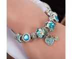 Pandora Inspired Full Set Beaded Charm Bracelet -  Silver/Blue