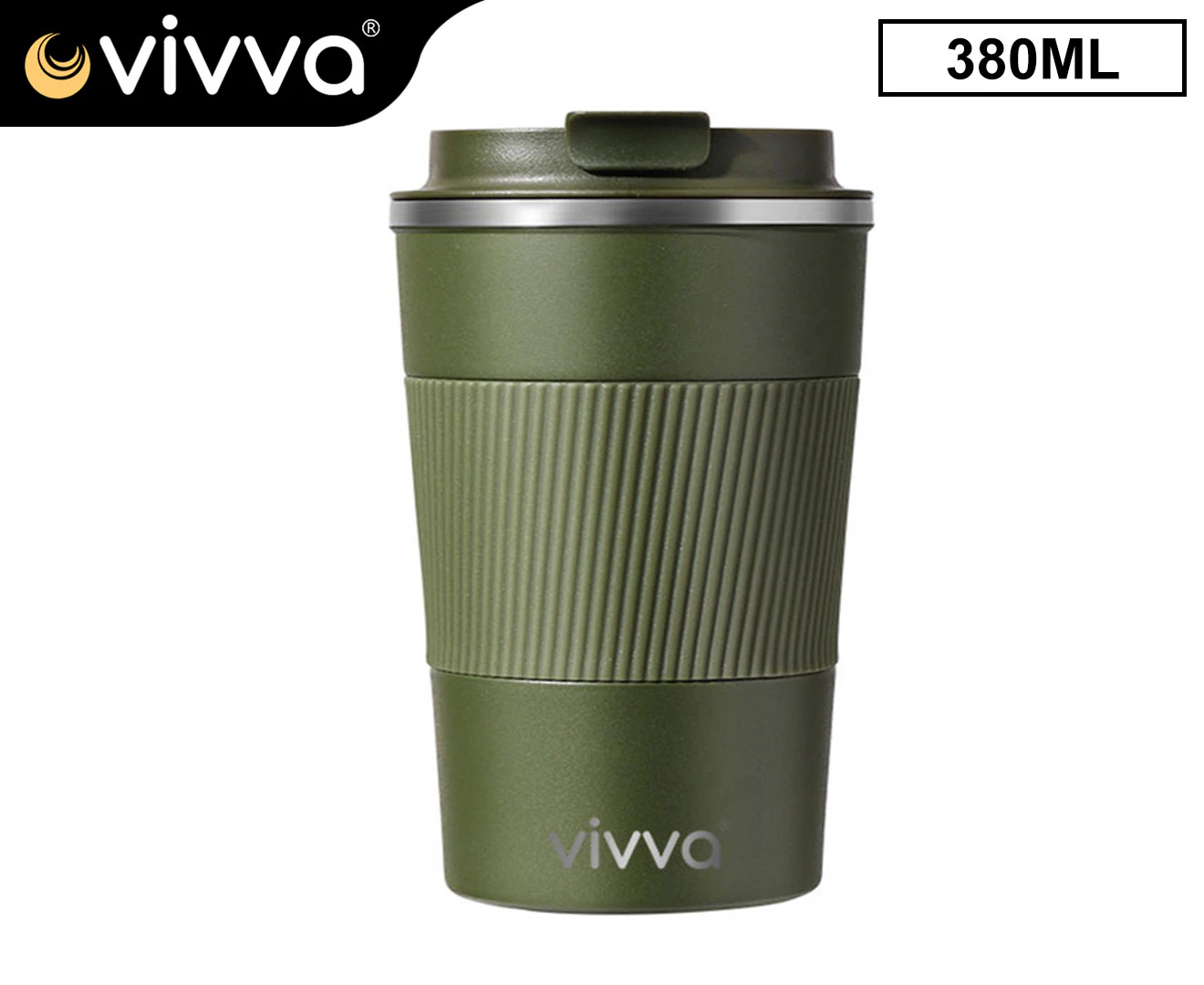 Vivva - Coffee Mug Stainless Steel Double Wall Leakproof Travel Cup Insulated Reusable 380ml Green