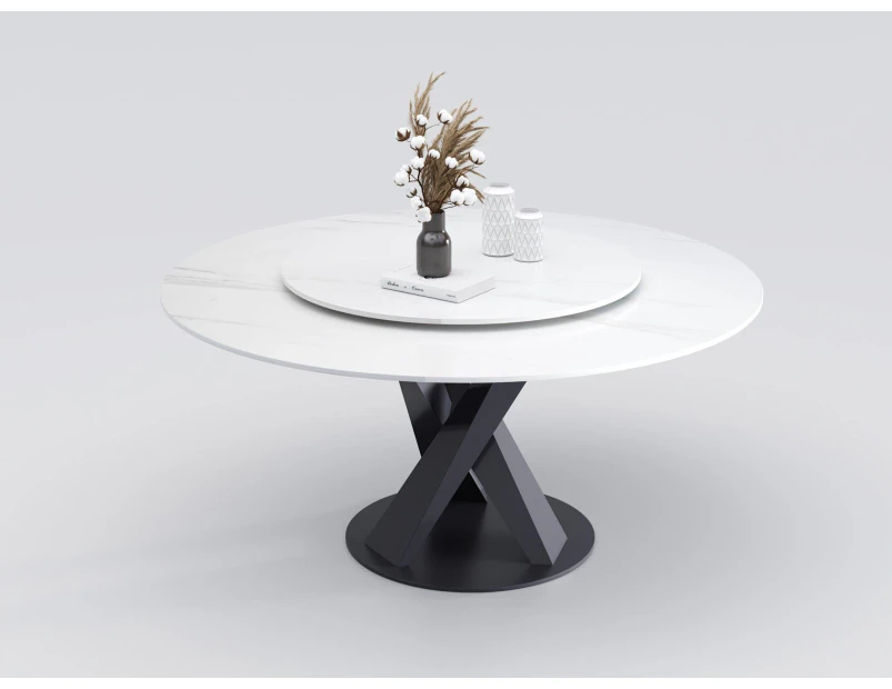 Ciara White Marble Round Dining Table/Lazy Susan/Cloud-like White Top - 1.5M, NO Lazy Susan