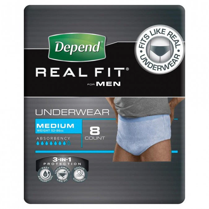 Depend Real Fit Incontinence Underwear Men Medium 8 Pack