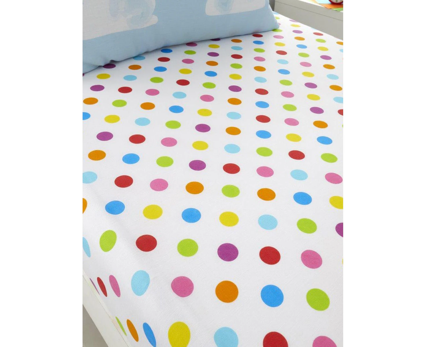 Sunny Rainbow Dots Single Fitted Sheet and Pillowcase Set